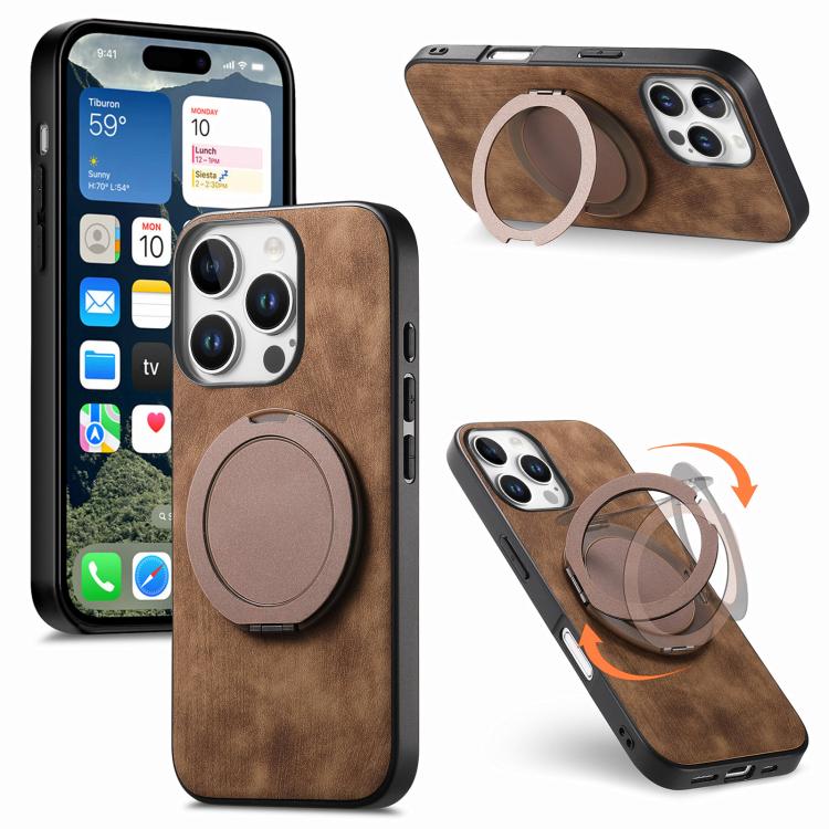 Retro Leather Rotation Round Holder Phone Case