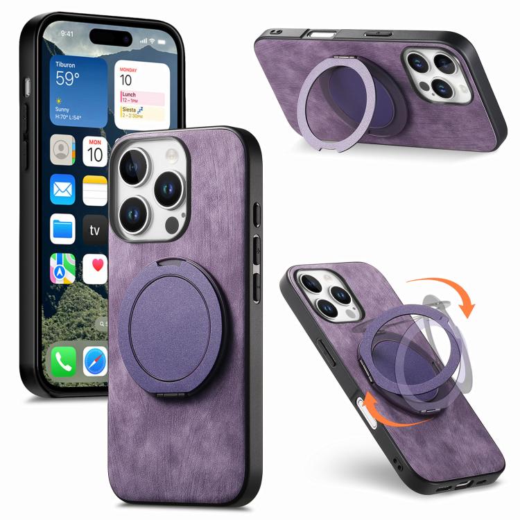 Retro Leather Rotation Round Holder Phone Case