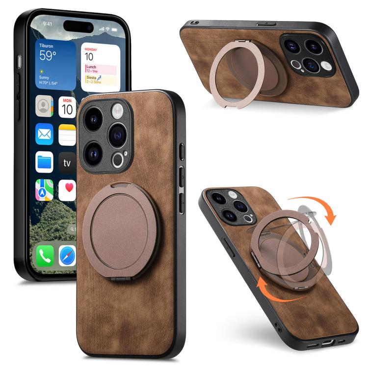 Retro Leather Rotation Round Holder Phone Case