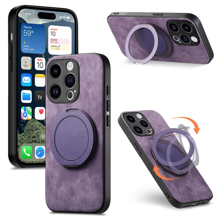 Retro Leather Rotation Round Holder Phone Case