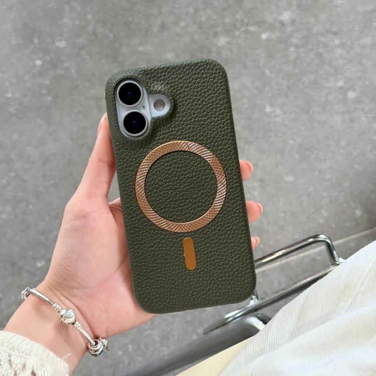 Litchi Texture Brushed MagSafe PU Back Cover Phone Case