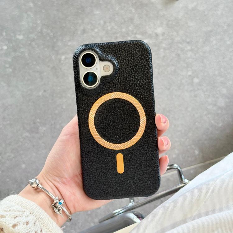 Litchi Texture Brushed MagSafe PU Back Cover Phone Case