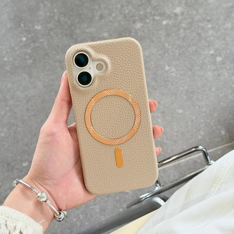 Litchi Texture Brushed MagSafe PU Back Cover Phone Case