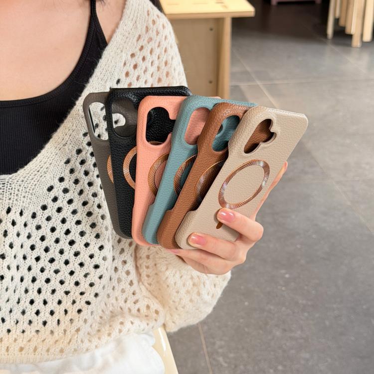 Litchi Texture Brushed MagSafe PU Back Cover Phone Case