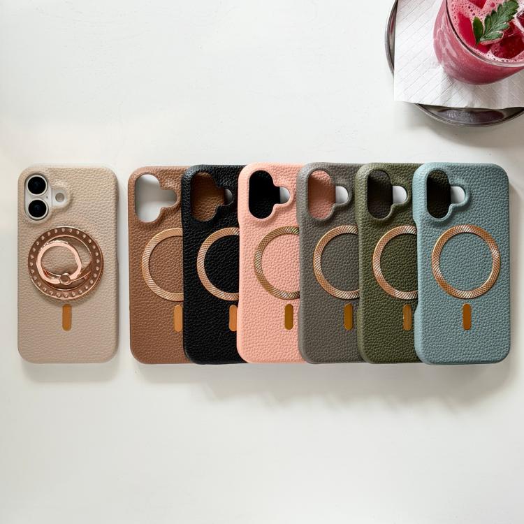 Litchi Texture Brushed MagSafe PU Back Cover Phone Case