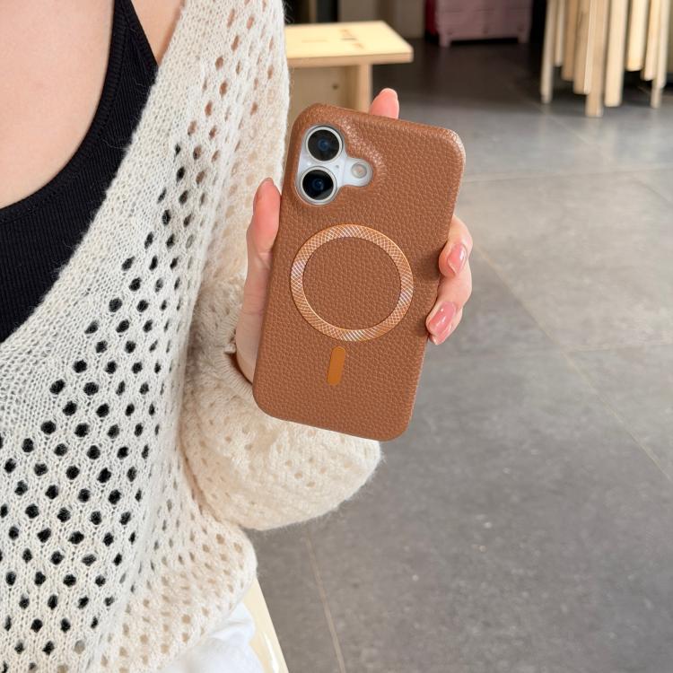 Litchi Texture Brushed MagSafe PU Back Cover Phone Case