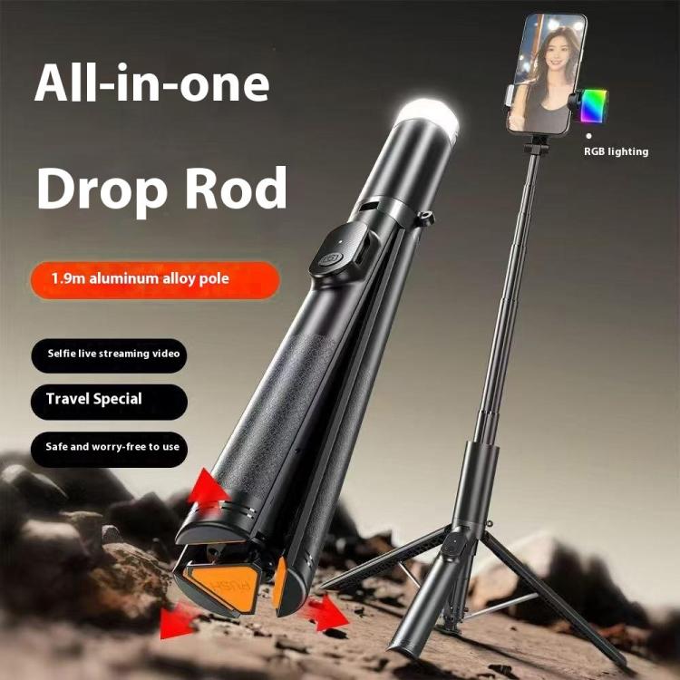 P27-D  RGB Beauty Light 1.9m Extendable Travel Portable Auto Pop-Up Selfie Stick Tripod