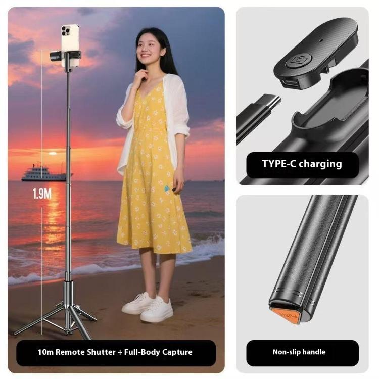 P27-D  RGB Beauty Light 1.9m Extendable Travel Portable Auto Pop-Up Selfie Stick Tripod