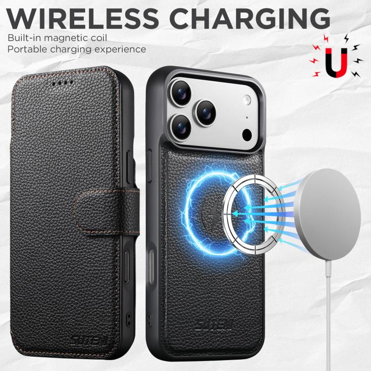 Suteni Q05 -in-1 Multi-function MagSafe Wallet Big Litchi Leather Phone Case