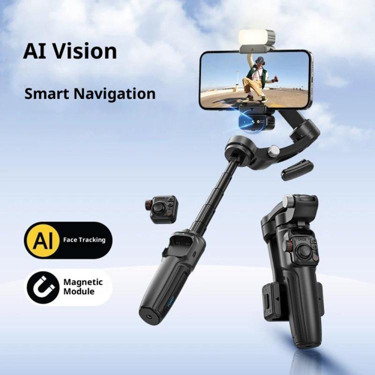 M06 Portable Folding Handheld Gimbal Stabilizer AI Face Tracking Selfie Stick with Magnetic Fill Light