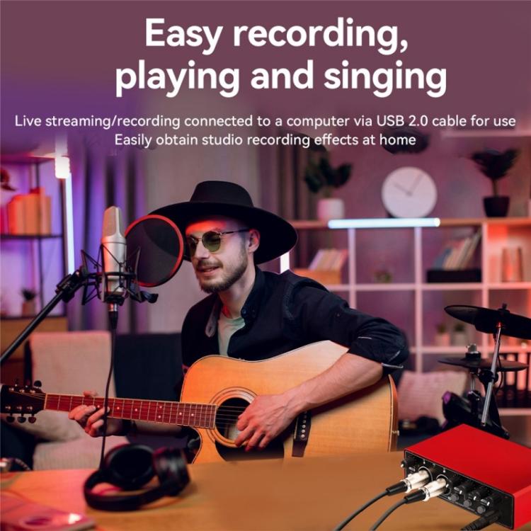 T02 USB External Sound Card Studio Audio Mixer for Live Streaming Recording Singing Instruments