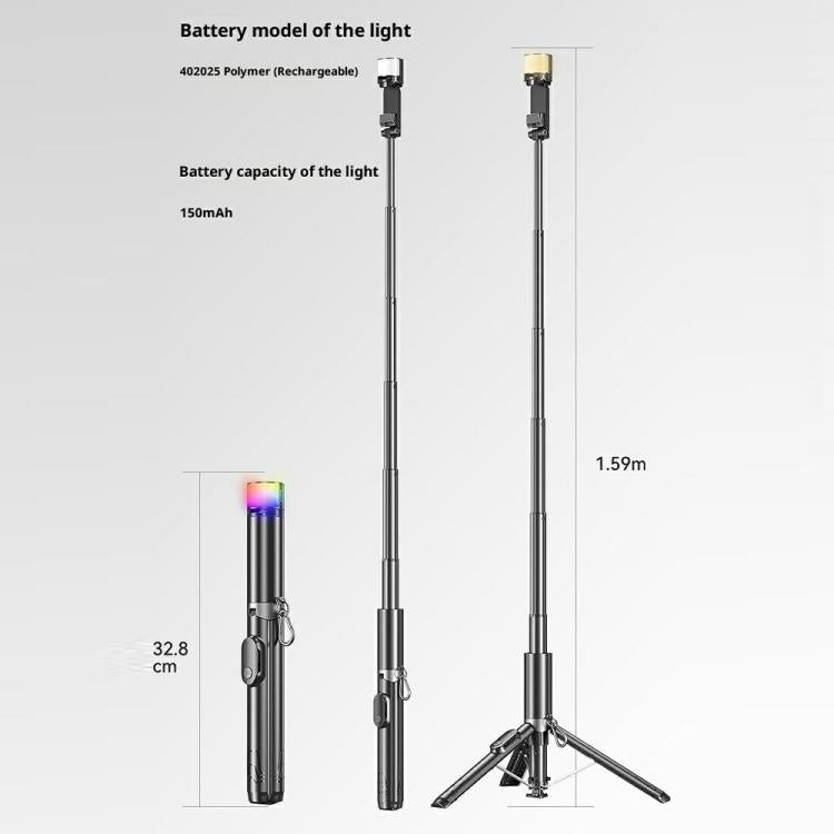 P24-D Live Streaming Anti Shake Extendable Selfie Stick Portable Phone Tripod Stand with Fill Light