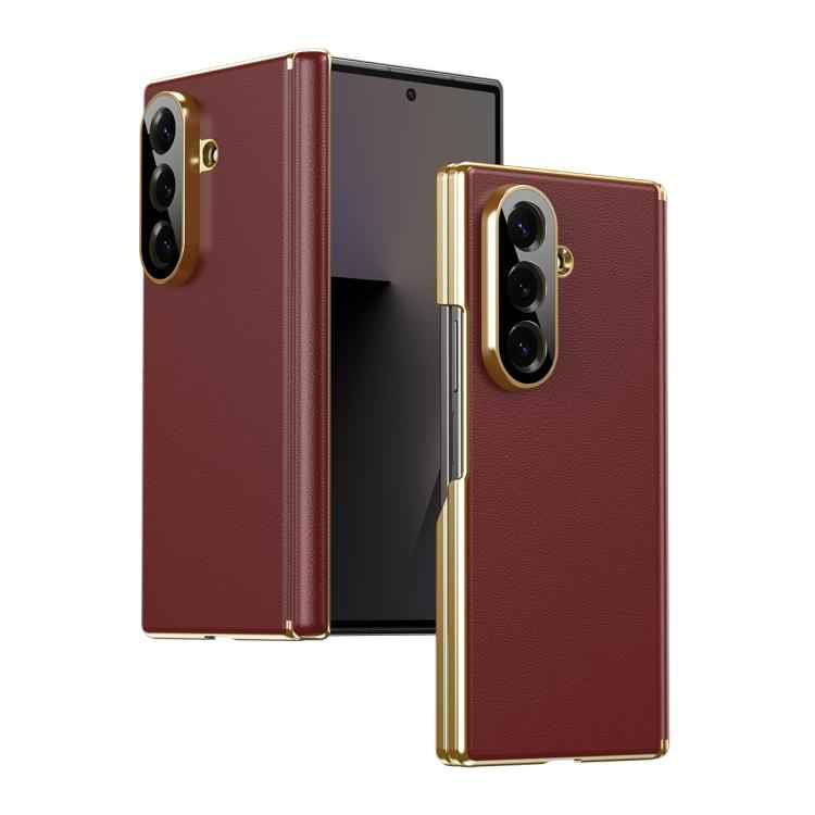 Frosted Leather Hinge Shockproof Phone Case, For Samsung Galaxy Z Fold7 5G, For Samsung Galaxy Z Fold6 5G, For Samsung Galaxy Z Fold5 5G, For Samsung Galaxy Z Fold4