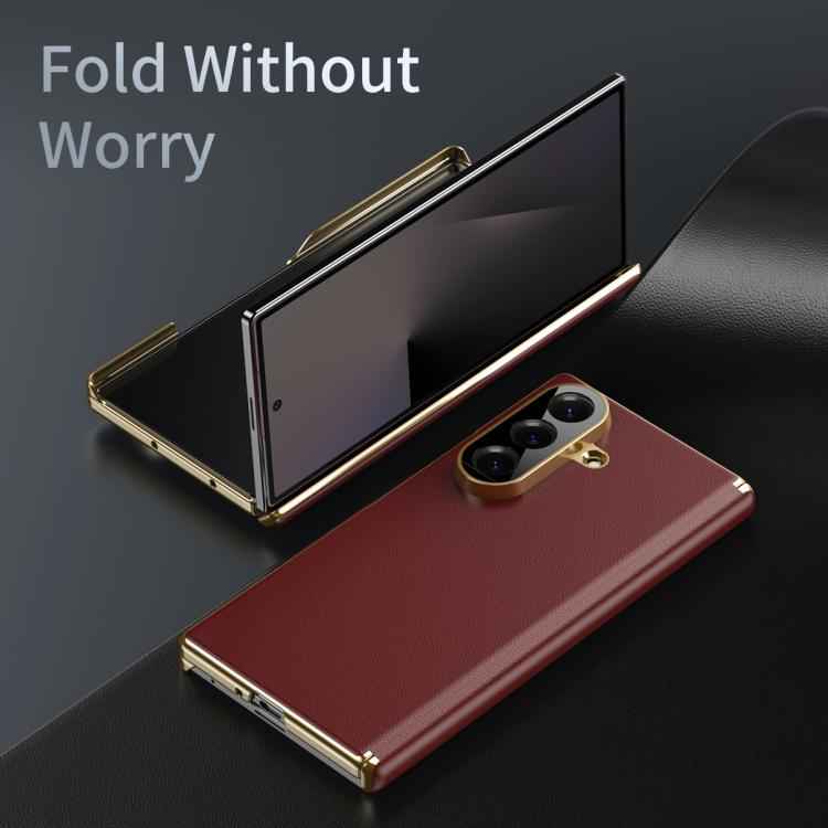 Frosted Leather Hinge Shockproof Phone Case, For Samsung Galaxy Z Fold7 5G, For Samsung Galaxy Z Fold6 5G, For Samsung Galaxy Z Fold5 5G, For Samsung Galaxy Z Fold4