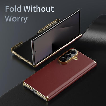 Frosted Leather Hinge Shockproof Phone Case, For Samsung Galaxy Z Fold7 5G, For Samsung Galaxy Z Fold6 5G, For Samsung Galaxy Z Fold5 5G, For Samsung Galaxy Z Fold4