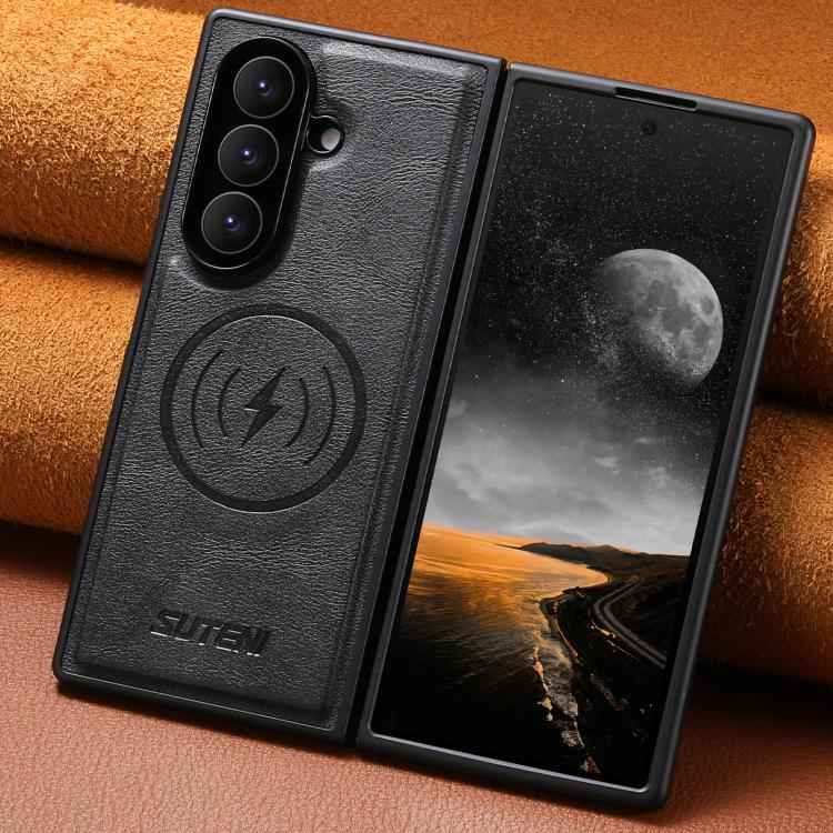 Suteni G5 Cowhide Leather Magnetic Phone Case, For Samsung Galaxy Z Fold7 5G, For Samsung Galaxy Z Fold6