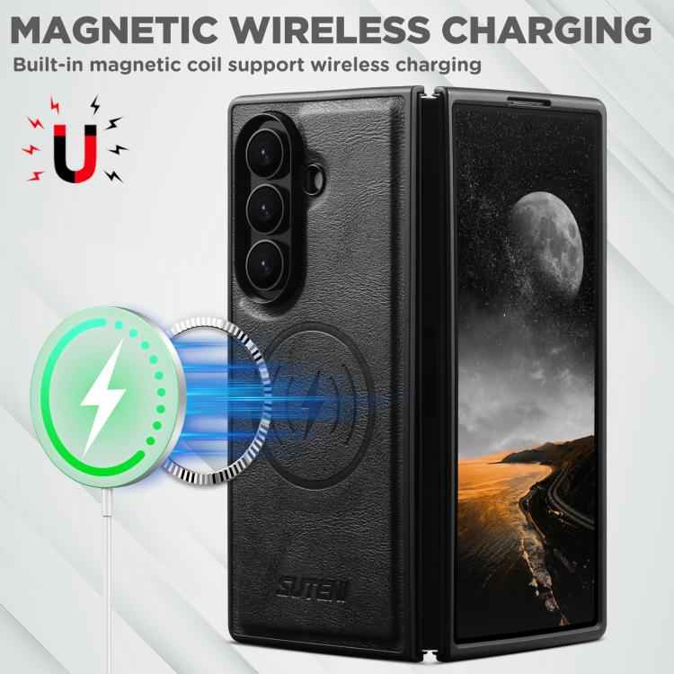 Suteni G5 Cowhide Leather Magnetic Phone Case, For Samsung Galaxy Z Fold7 5G, For Samsung Galaxy Z Fold6