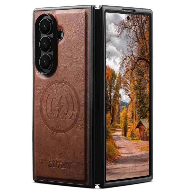 Suteni G5 Cowhide Leather Magnetic Phone Case, For Samsung Galaxy Z Fold7 5G, For Samsung Galaxy Z Fold6