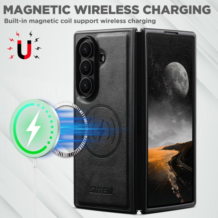 Suteni G5 Cowhide Leather Magnetic Phone Case, For Galaxy Z Fold8 Ultra 5G, For Samsung Galaxy Z Fold7 5G, For Samsung Galaxy Z Fold6