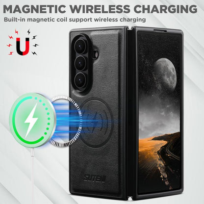 Suteni G5 Cowhide Leather Magnetic Phone Case, For Galaxy Z Fold8 Ultra 5G, For Samsung Galaxy Z Fold7 5G, For Samsung Galaxy Z Fold6