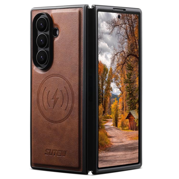 Suteni G5 Cowhide Leather Magnetic Phone Case, For Galaxy Z Fold8 Ultra 5G, For Samsung Galaxy Z Fold7 5G, For Samsung Galaxy Z Fold6