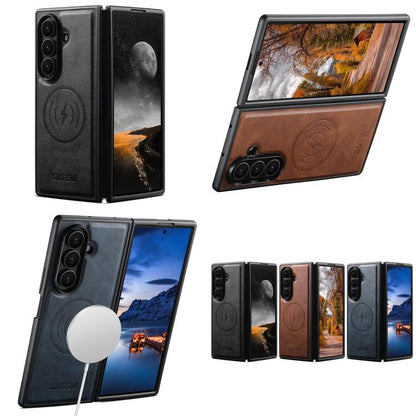 Suteni G5 Cowhide Leather Magnetic Phone Case, For Galaxy Z Fold8 Ultra 5G, For Samsung Galaxy Z Fold7 5G, For Samsung Galaxy Z Fold6