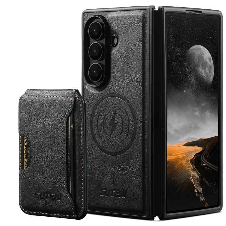Suteni M3 Card Bag MagSafe Cowhide Texture Leather Phone Case, For Samsung Galaxy Z Fold7 5G, For Samsung Galaxy Z Fold6