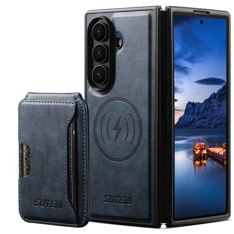 Suteni M3 Card Bag MagSafe Cowhide Texture Leather Phone Case, For Samsung Galaxy Z Fold7 5G, For Samsung Galaxy Z Fold6