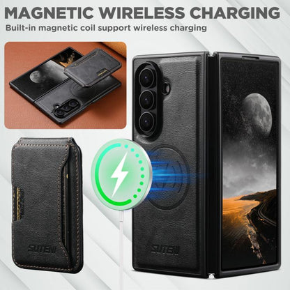 Suteni M3 Card Bag MagSafe Cowhide Texture Leather Phone Case, For Galaxy Z Fold8 Ultra 5G, For Galaxy Z Fold7 5G, For Galaxy Z Fold6 5G