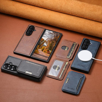 Suteni M3 Card Bag MagSafe Cowhide Texture Leather Phone Case, For Galaxy Z Fold8 Ultra 5G, For Galaxy Z Fold7 5G, For Galaxy Z Fold6 5G