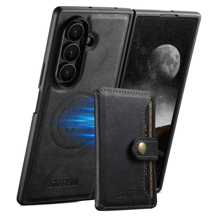 Suteni M4 Magnetic Card Bag MagSafe Leather Phone Case, For Samsung Galaxy Z Fold7 5G, For Samsung Galaxy Z Fold6