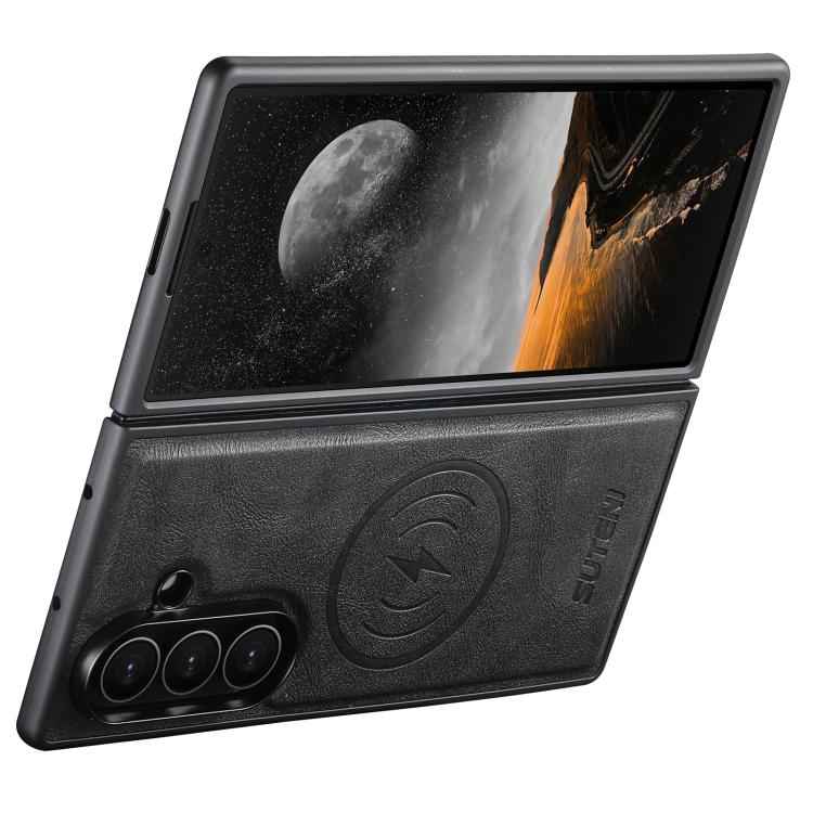Suteni M4 Magnetic Card Bag MagSafe Leather Phone Case, For Samsung Galaxy Z Fold7 5G, For Samsung Galaxy Z Fold6