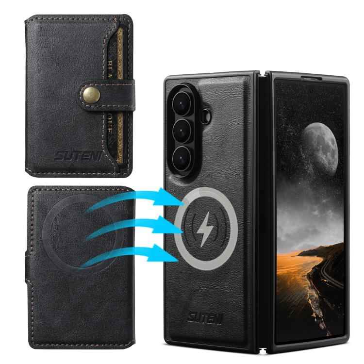 Suteni M4 Magnetic Card Bag MagSafe Leather Phone Case, For Samsung Galaxy Z Fold7 5G, For Samsung Galaxy Z Fold6