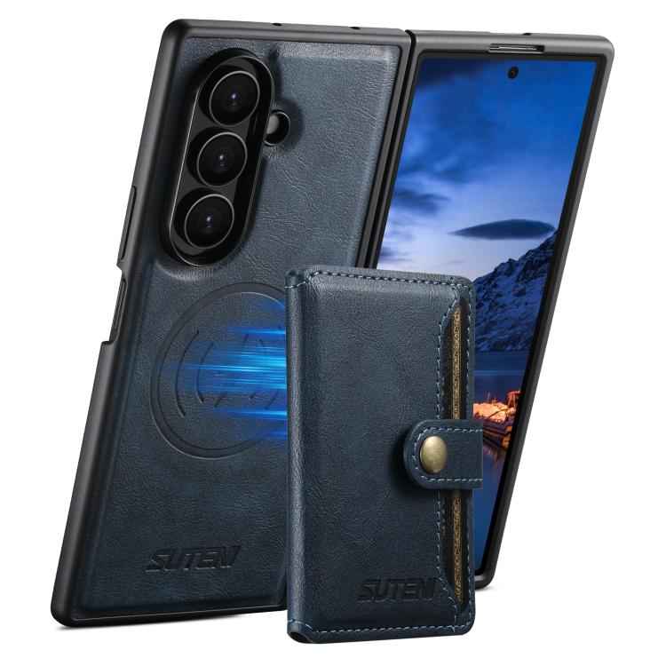 Suteni M4 Magnetic Card Bag MagSafe Leather Phone Case, For Samsung Galaxy Z Fold7 5G, For Samsung Galaxy Z Fold6