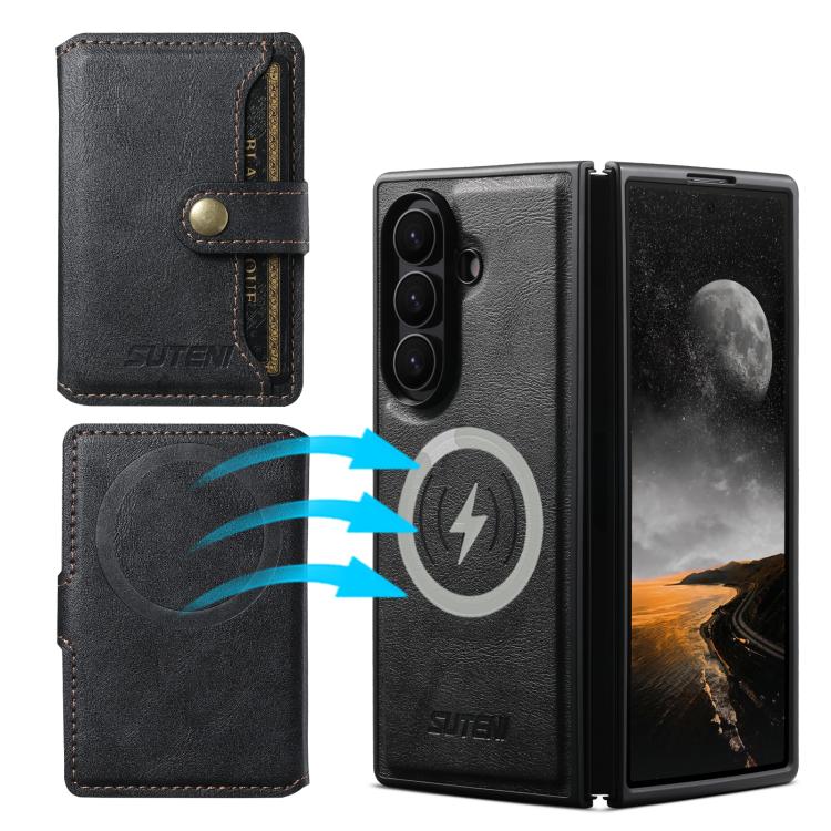 Suteni M4 Magnetic Card Bag MagSafe Leather Phone Case, For Galaxy Z Fold8 Ultra 5G, For Galaxy Z Fold7 5G, For Galaxy Z Fold6
