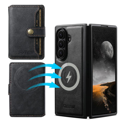 Suteni M4 Magnetic Card Bag MagSafe Leather Phone Case, For Galaxy Z Fold8 Ultra 5G, For Galaxy Z Fold7 5G, For Galaxy Z Fold6