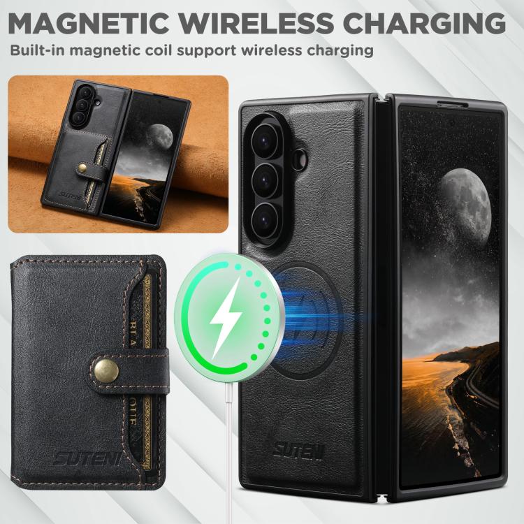 Suteni M4 Magnetic Card Bag MagSafe Leather Phone Case, For Galaxy Z Fold8 Ultra 5G, For Galaxy Z Fold7 5G, For Galaxy Z Fold6