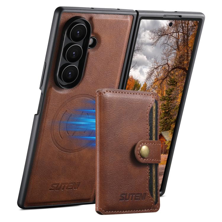 Suteni M4 Magnetic Card Bag MagSafe Leather Phone Case, For Galaxy Z Fold8 Ultra 5G, For Galaxy Z Fold7 5G, For Galaxy Z Fold6
