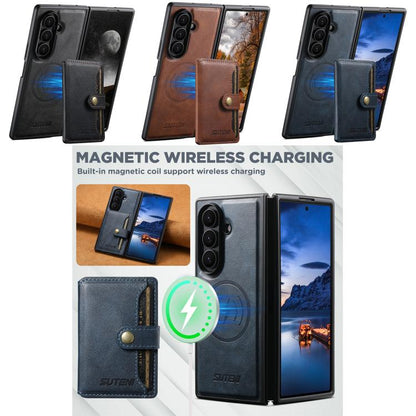 Suteni M4 Magnetic Card Bag MagSafe Leather Phone Case, For Galaxy Z Fold8 Ultra 5G, For Galaxy Z Fold7 5G, For Galaxy Z Fold6