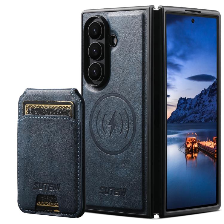 Suteni M5 Magnetic Card Bag MagSafe Cowhide Texture Leather Phone Case, For Galaxy Z Fold8 Ultra 5G, For Galaxy Z Fold7 5G, For Galaxy Z Fold6 5G