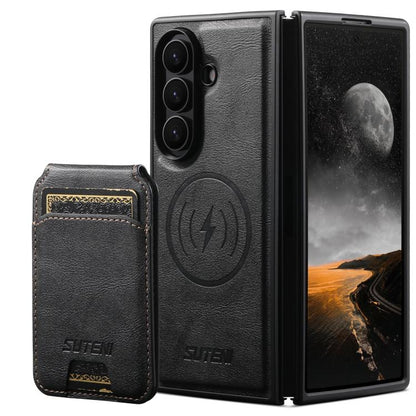 Suteni M5 Magnetic Card Bag MagSafe Cowhide Texture Leather Phone Case, For Galaxy Z Fold8 Ultra 5G, For Galaxy Z Fold7 5G, For Galaxy Z Fold6 5G