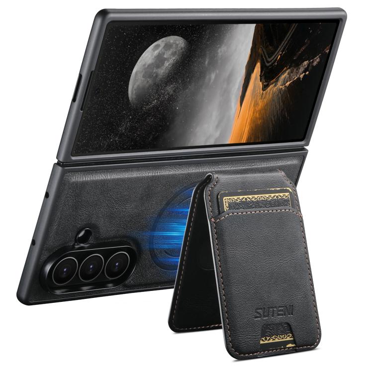 Suteni M5 Magnetic Card Bag MagSafe Cowhide Texture Leather Phone Case, For Galaxy Z Fold8 Ultra 5G, For Galaxy Z Fold7 5G, For Galaxy Z Fold6 5G