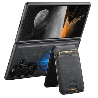 Suteni M5 Magnetic Card Bag MagSafe Cowhide Texture Leather Phone Case, For Galaxy Z Fold8 Ultra 5G, For Galaxy Z Fold7 5G, For Galaxy Z Fold6 5G