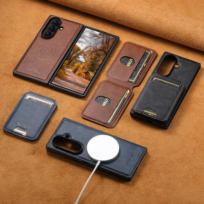 Suteni M5 Magnetic Card Bag MagSafe Cowhide Texture Leather Phone Case, For Galaxy Z Fold8 Ultra 5G, For Galaxy Z Fold7 5G, For Galaxy Z Fold6 5G