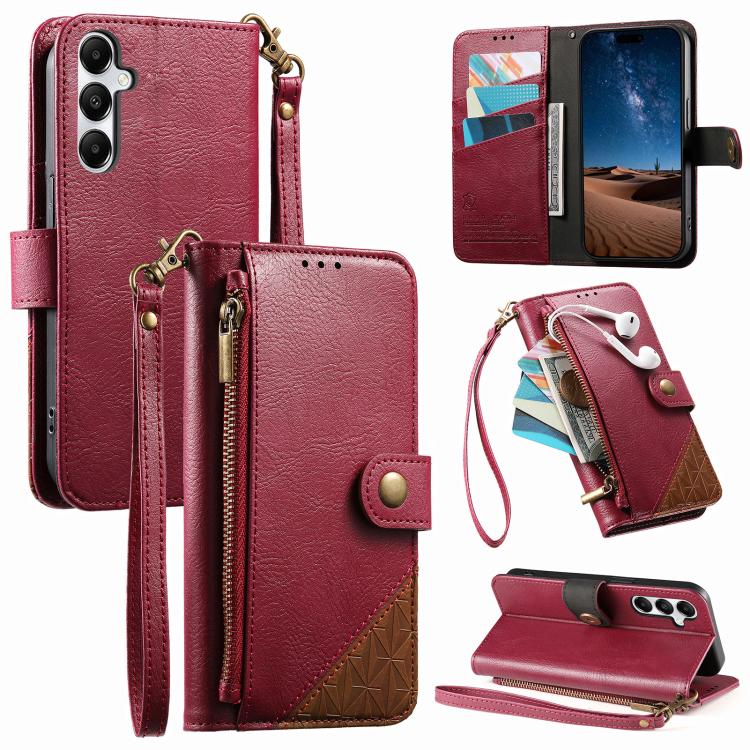 Splicing Zipper Wallet Vegan Leather Phone Case with Strap, For Samsung Galaxy A25 5G, For Samsung Galaxy S23 FE 5G, For Samsung Galaxy A14, For Samsung Galaxy S23 Ultra 5G, For Samsung Galaxy S23+ 5G, For Samsung Galaxy S23 5G, For Samsung Galaxy A13 ...