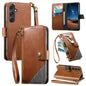 Splicing Zipper Wallet Vegan Leather Phone Case with Strap, For Samsung Galaxy S24 / S25 5G, For Samsung Galaxu S24+ / S25+ 5G, For Samsung Galaxy S25 Ultra 5G, For Samsung Galaxy S24 FE 5G, For Samsung Galaxy A15 5G, For Samsung Galaxy A55 5G         ...