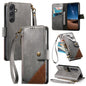 Splicing Zipper Wallet Vegan Leather Phone Case with Strap, For Samsung Galaxy S24 / S25 5G, For Samsung Galaxu S24+ / S25+ 5G, For Samsung Galaxy S25 Ultra 5G, For Samsung Galaxy S24 FE 5G, For Samsung Galaxy A15 5G, For Samsung Galaxy A55 5G         ...