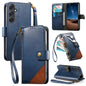 Splicing Zipper Wallet Vegan Leather Phone Case with Strap, For Samsung Galaxy S24 / S25 5G, For Samsung Galaxu S24+ / S25+ 5G, For Samsung Galaxy S25 Ultra 5G, For Samsung Galaxy S24 FE 5G, For Samsung Galaxy A15 5G, For Samsung Galaxy A55 5G         ...