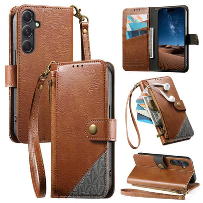Splicing Zipper Wallet Vegan Leather Phone Case with Strap, For Samsung Galaxy S24 / S25 5G, For Samsung Galaxu S24+ / S25+ 5G, For Samsung Galaxy S25 Ultra 5G, For Samsung Galaxy S24 FE 5G, For Samsung Galaxy A15 5G, For Samsung Galaxy A55 5G         ...