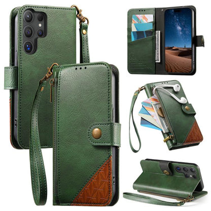 Splicing Zipper Wallet Vegan Leather Phone Case with Strap, For Samsung Galaxy A25 5G, For Samsung Galaxy S23 FE 5G, For Samsung Galaxy A14, For Samsung Galaxy S23 Ultra 5G, For Samsung Galaxy S23+ 5G, For Samsung Galaxy S23 5G, For Samsung Galaxy A13 ...